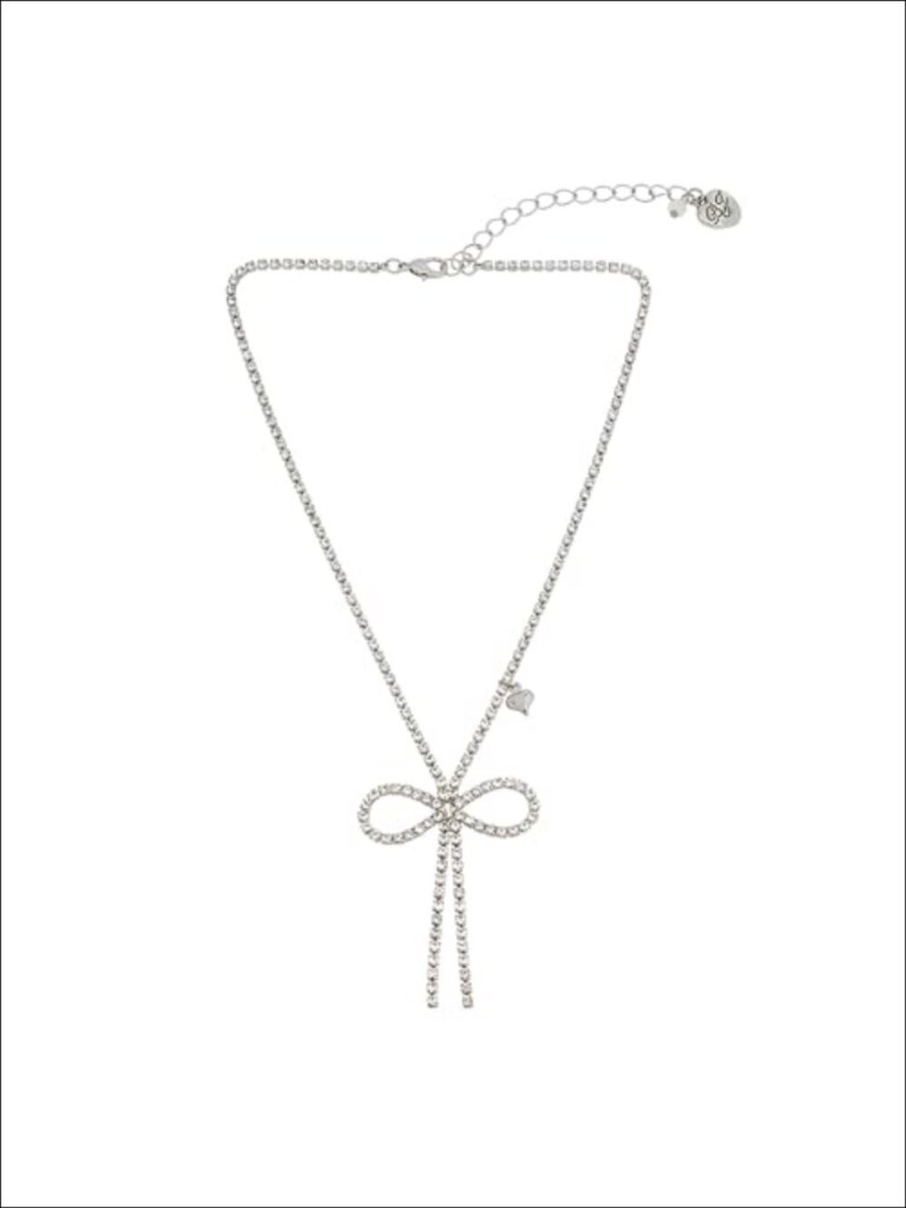 Betsey Johnson Crystal Rhinestone Bow Pendant Necklace Lobster Clasp